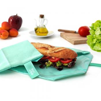 Roll'eat ® | Bolsa Merienda, Porta Bocadillos con Envoltorio Reutilizable, Porta Alimentos Ecológico sin BPA, Bolsa de Tela, Color Verde - Boc'n'Roll Nature