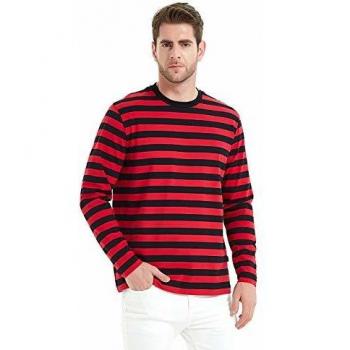 Camiseta de Rayas de Manga Larga Entallada Hombre,Cuello Redondo, Manga Larga, Long Sleeve Camiseta para Hombre