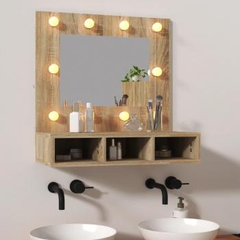 Mueble con espejo y LED color roble Sonoma 60x31,5x62 cm