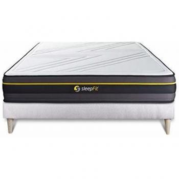Base tapizada blanca SLEEPFIT + Colchón de espuma viscoelástica 140 x 190 cm - Confort firme, grosor 24 cm
