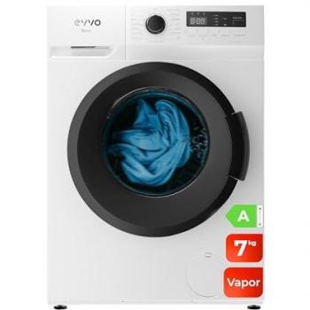 Lavadora EVVO Terra 7kg Clase A con Vapor, Motor Inverter, Lavado Rápido 15', Estrecha 40cm, Bajo Consumo, 1400 rpm y 15 Programas en Blanco
