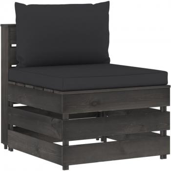 Sofá central modular con cojines en madera impregnada gris