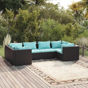 6-Piece Black Poly Rattan Garden Lounge Set with Cushions