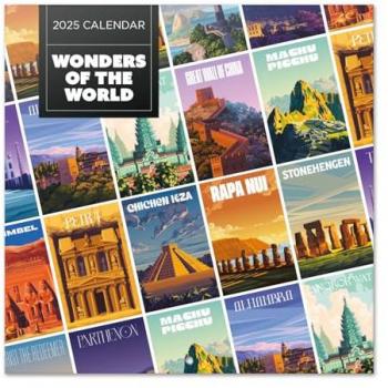 Calendario 2025 Pared 30x30 cm Maravillas del Mundo con ilustraciones y espacio para anotar