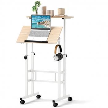 Height-Adjustable Rolling Mobile Standing Desk with MDF and Steel Construction