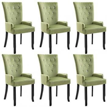 vidaXL Set of 6 Light Green Velvet Dining Chairs with Armrests