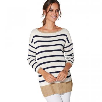VENCA Jersey Rayas Hilos Metalizados y canalé Plisado Mujer by Vencastyle - 024245,Crudo,XL