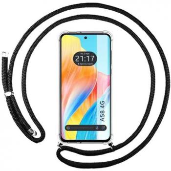 Funda Colgante Transparente para Oppo A58 4G con Cordón Negro