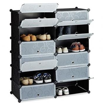 Zapatero XXL con Puertas, Plástico, Negro, 12 Compartimentos, 108x94x37 cm