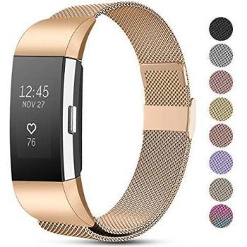 Funbiz Correas Compatible con Fitbit Charge 2 Correa, Pulsera de Repuesto de Acero Inoxidable de Malla Metálica Ajustable para Fitbit Charge 2, Pequeña Oro Rosa
