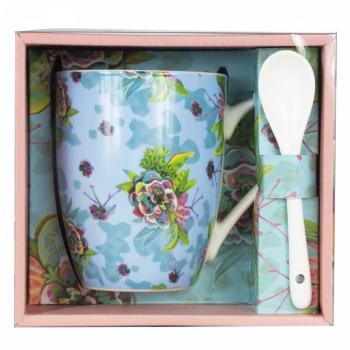 Taza de cerámica con cuchara de Enesco flores