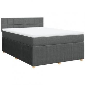 Cama box spring con colchón tela gris oscuro 140x190 cm