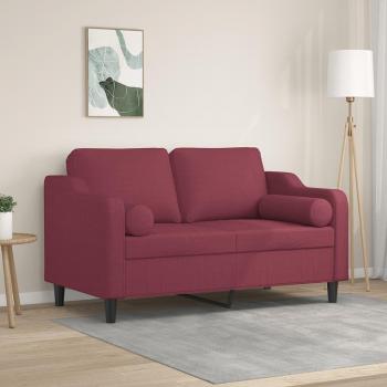 Sofá de 2 plazas con cojines tela rojo tinto 120 cm Rojo