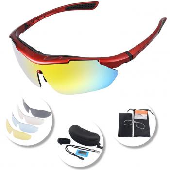Gafas Polarizadas Deporte Bici Anti UV400 Gafas Para Correr Running Antivaho con 5 Lentes Intercambiables Adaptadas también a Ciclismo Bicicleta de Montaña MTB y Carrera para Hombre y Mujer