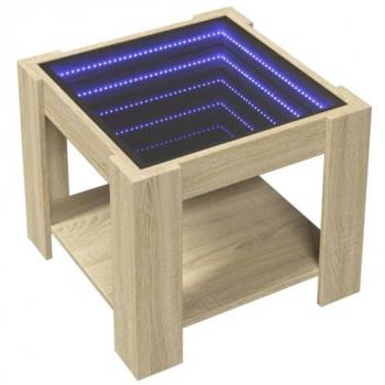 Mesa de centro y LED madera ingeniería roble Sonoma 53x53x45 cm