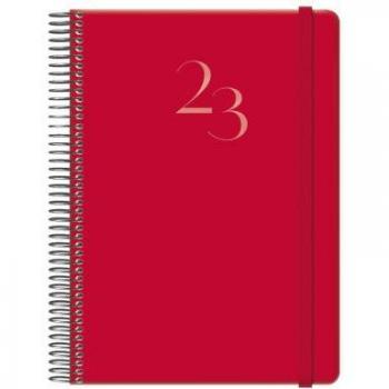 Dohe Denver Agenda Anual 2024 - Día Página - Sábado y Domingo en Misma Página - Espiralada - Cierre con Goma Elástica - Tamaño 15x21 cm - Color Rojo