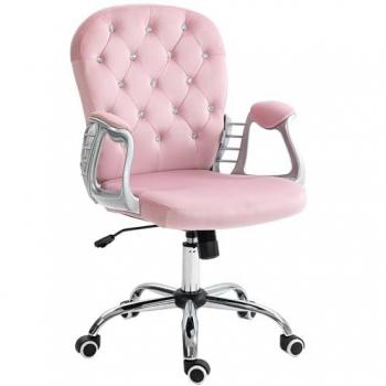 Vinsetto Silla de Escritorio Tapizada en Terciopelo Rosa, Silla Giratoria con Altura Ajustable, Reposabrazos y Decoraciones de Diamantes, Carga Máxima 120 kg, Dimensiones