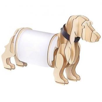 Lámpara de mesa contemporánea Loubiere, madera clara con pantalla de perro salchicha blanca 25 cm
