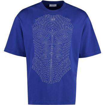 Off-White Men's Logo Cotton T-Shirt in Blue, Size Medium, OMAA120S23JER020 Color 6901