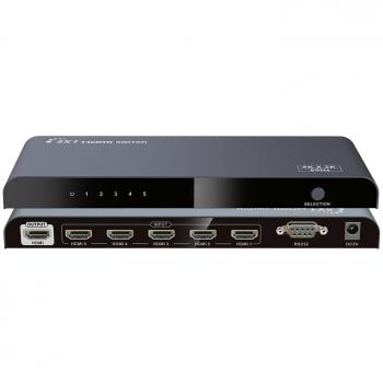 AGPtek HDMI conmutador/switch 2.0 5 x 1 con la mando a distancia por infrarrojos inalámbrico, la EDID automático, el soporte 4 K * 2 K y el control 3d y RS232, Super para la seguridad de exposición de conferencia y la Monitoreo de PRO1-D, Negro