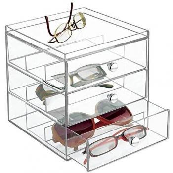mdesign apilable Organizador para gafas, gafas de sol, gafas de lectura – 3 Cajones, transparente