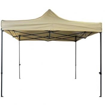 Cenador Plegable Rebecca 3x3 m de Poliéster y Metal Beige y Negro para Jardín, Mercados y Ferias