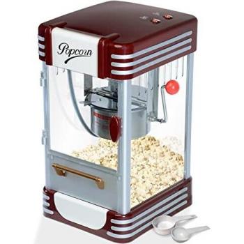 Máquina para hacer palomitas retro Jago, con olla extraíble de acero de capacidad 50gr, cuchara dosificadora, potencia de 330-360W, produce 200gr en 10 minutos y tiene una capacidad de