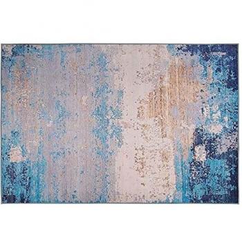 Alfombra Moderna Azul de Poliéster con Patrón Abstracto Desgastado y Fondo Revestido de Goma 160 x 230 cm