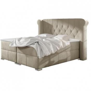 Cama Continental Baltimore 132 Doble Tapizada en Magic Velvet, 140x200 cm, Somieres Incluidos, Color Marrón Claro, Dimensiones Totales 180x215x125 cm