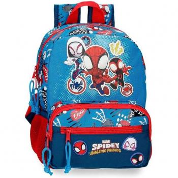 Mochila Spidey Go webs go 28cm azul con divertidos bolsillos frontales y diseño inspirado en el famoso superhéroe.