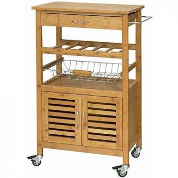 Carrito de Cocina SoBuy FKW53-N, Estantería de Cocina, Carrito de Servir con 1 Cesta y 1 Puerta, color natural