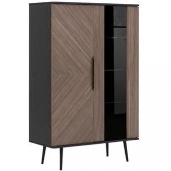 Vitrina Providence S114, Madera Oscura Grafito, Con Puertas, 140 x 90 x 41 cm