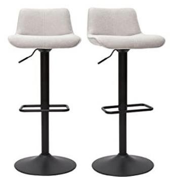 Set de 2 taburetes de cocina regulables y giratorios 360º de tejido efecto aterciopelado beige y metal BOOST