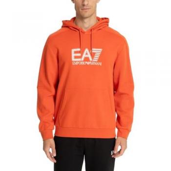 Emporio Armani EA7 Men's Orange Drawstring Hoodie with Logo Pocket, Size M