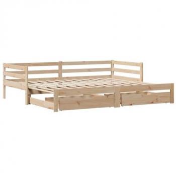 Sofá cama nido con cajones de madera maciza de pino 90x200 cm Marrón