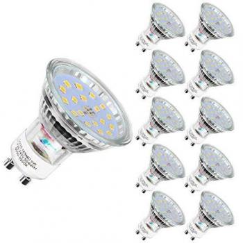 Bombillas LED GU10, Luz Fria 6000 Kelvin, 600 lúmenes, 5w equivalentes a 60 W halógenos, Paquete de 10