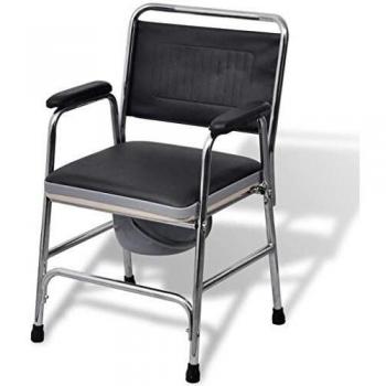 vidaXL Silla con Cubo Inodoro Incorporado Acero Inoxidable Negra Asiento WC