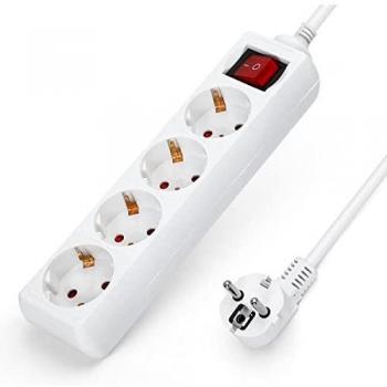 Aigostar Regleta alargador de 4 enchufes con Cable de 3 Metros e Interruptor. Color Blanco