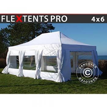Carpa Plegable Rápida FleXtents Pro 4x6m Blanca con 8 Laterales y Cortinas Impermeables