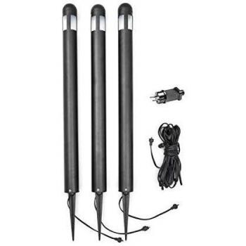 Konstsmide Set versátil de 3 bolardos luminoso LED Amalfi, luz exterior con pincho, 12V, pintura negra, altura de 75 cm, grado de protección IP44