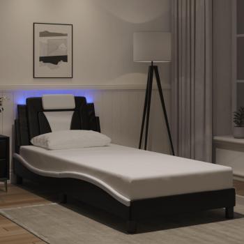 Cama con luz LED en cuero sintético blanco y negro 90x190 cm