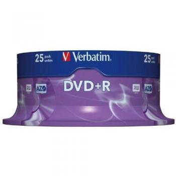 Verbatim 43500 - DVD+R Advanced AZO 16X, 4.7GB, Pack de 25 Unidades, Color Plateado