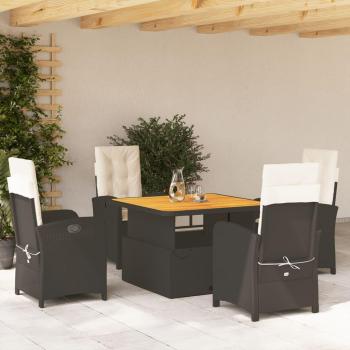 5-Piece Black Poly Rattan Garden Dining Set with Cushions
