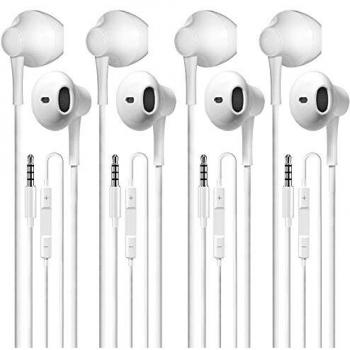 [Pack de 4] Auriculares, Auriculares Estéreo Intrauditivos con Micrófono y Control de Volumen, Auriculares con Cable para Smartphones Android, MP3/MP4, Walkman y Todos los Dispositivos de 3,5 mm…