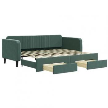 Sofá cama nido con cajones terciopelo verde oscuro 90x200 cm