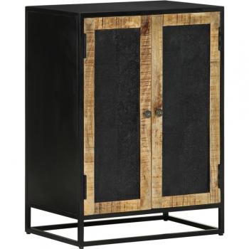 Aparador de hierro y madera maciza mango con 2 puertas, dimensiones 55x35x75 cm, color negro