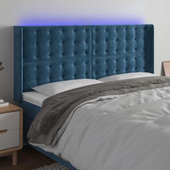 Cabecero LED terciopelo azul oscuro 203x16x118/128 cm