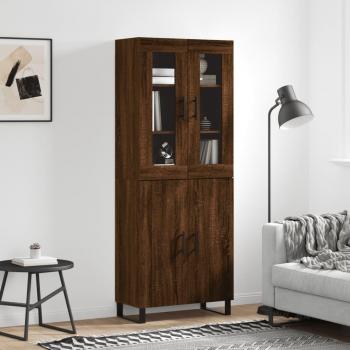 Aparador alto de madera contrachapada marrón roble 69,5x34x180 cm