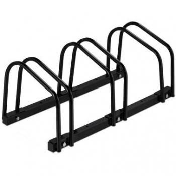 Soporte para Bicicletas Relaxdays para 3 Bicis Metálico con Material de Montaje para Suelo, 27 x 67,5 x 33 cm, Negro