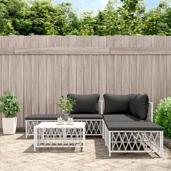 6-Piece White Steel Garden Lounge Set with Cushions